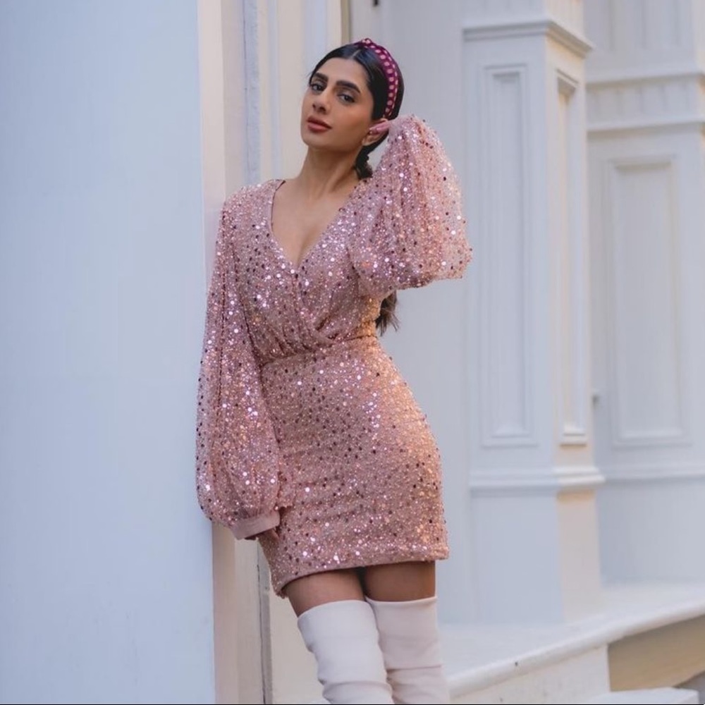 Nadine Merabi sequin champagne dress